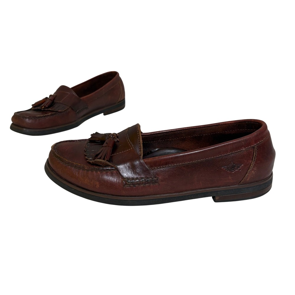 Dockers Men Tassel Loafers 9.5 Brown Leather VTG Kiltie Slip On Shoes 90s Preppy